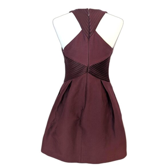 Halston Heritage | Cotton & Silk Syrah Burgundy Stripe Seam Mini Dress | Size 8 - Picture 7 of 15